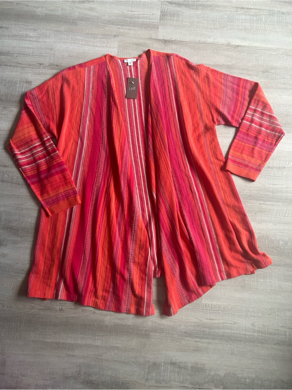 J. Jill Pink, Coral & Cream Striped Open Cardigan
